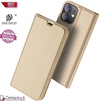 Dux Ducis dirbtinės odos atverčiamas dėklas - auksinės spalvos (Apple Iphone 12 /12 Pro)